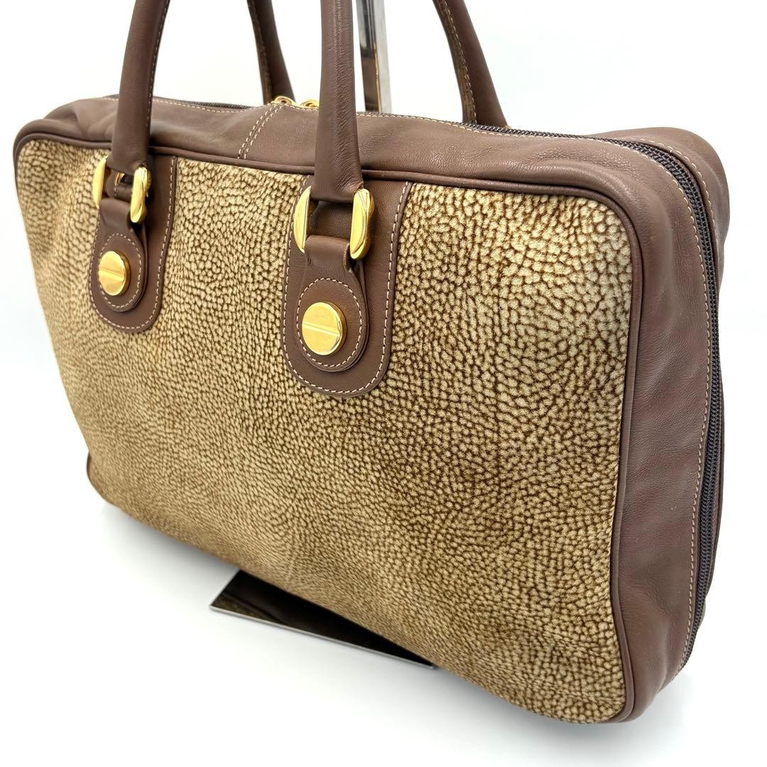 Borbonese Redwall Quail Pattern Leather Business … - image 6