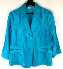 Chico's Blue Linen Blend 3/4 Sleeve Sheer Button Collared Jacket Size1- Medium M