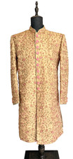 Men  s Gold Sherwani Custom Designed Embroidered Wedding Coat Size 44 / L