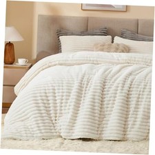 Fleece Comforter Set -Super Soft Warm Fluffy Bedding, Twin Cream White