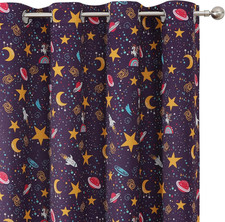 Purple Star  Moon Blackout Curtains 63 Inch Length for Princess Girls Bedroom,