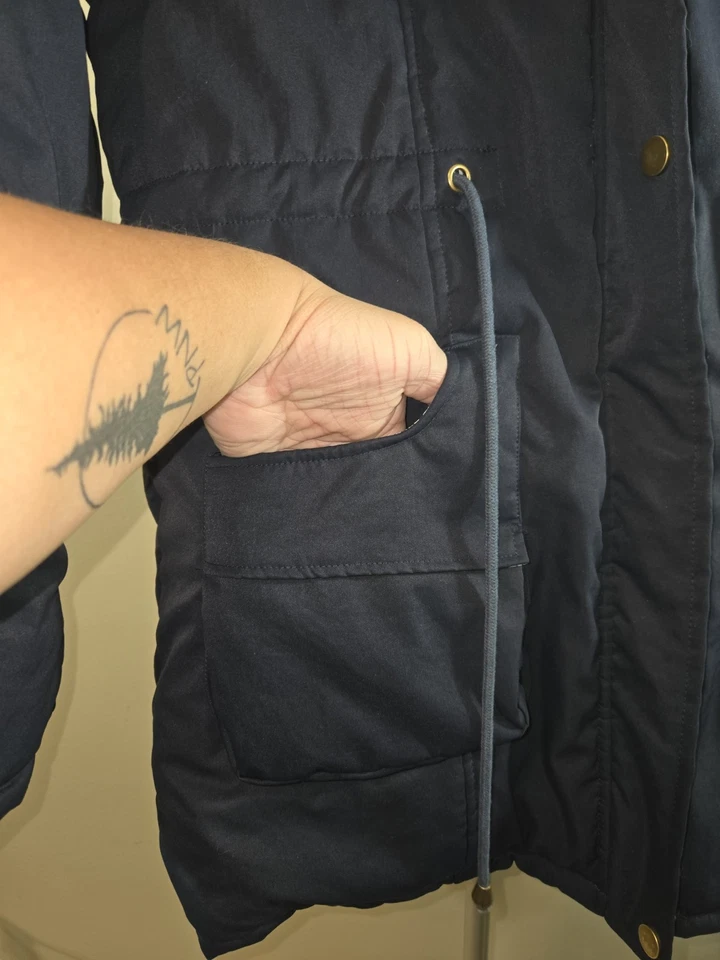 Grace Karin Women’s Navy Blue Winter Drawstring Hooded Coat Faux Fur Small - Image 4 of 4