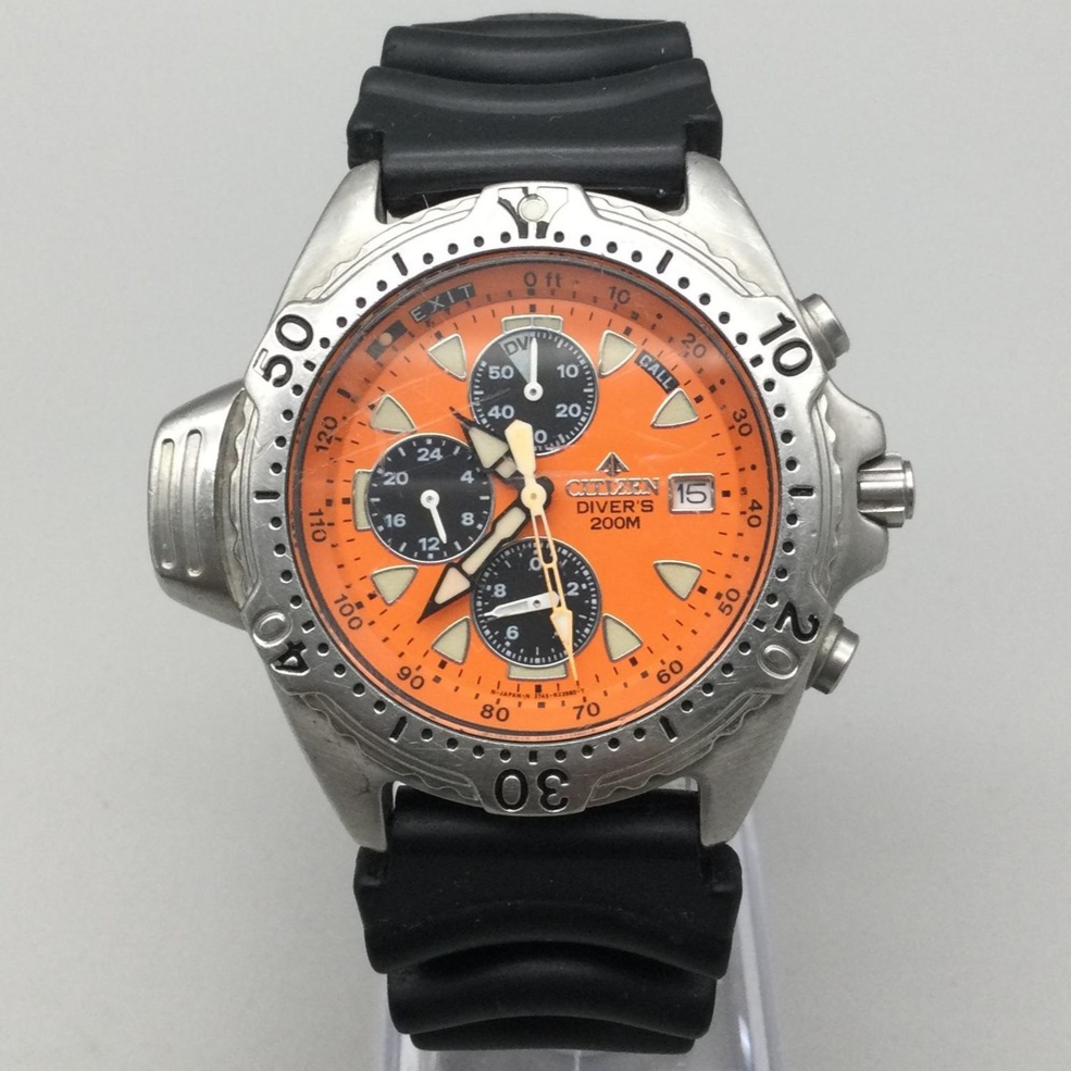 Citizen Promaster Aqualand 3745 Mens Orange Dial Watch Chronograph