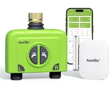 RainPoint WiFi Water Timer, Brass Inlet, 2 Zone Controller, Smart Hose