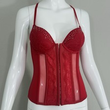 La Senza Lingerie Overbust Waist Trainer Boned Corset Push Up Drawstring Bra XS