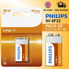 Philips 9V Extra Zinc Batteries Long Life Heavy Duty Fire Alarm MN1604 6F22 PP3