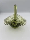 Vintage Fenton Hobnail Basket Green Glass 7”
