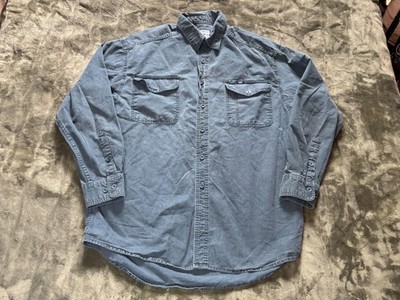 Vintage Lee Shirt Mens Medium Green Cotton Button Up Long Sleeve Utility Casual