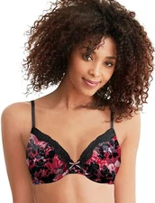 Maidenform Comfort Devotion Full Coverage Lace-Trim T-Shirt Bra Midnight Floral 