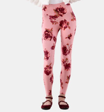 Womens Pink w/roses No Boundaries High Rise Ankle Leggings size XS 0-2 