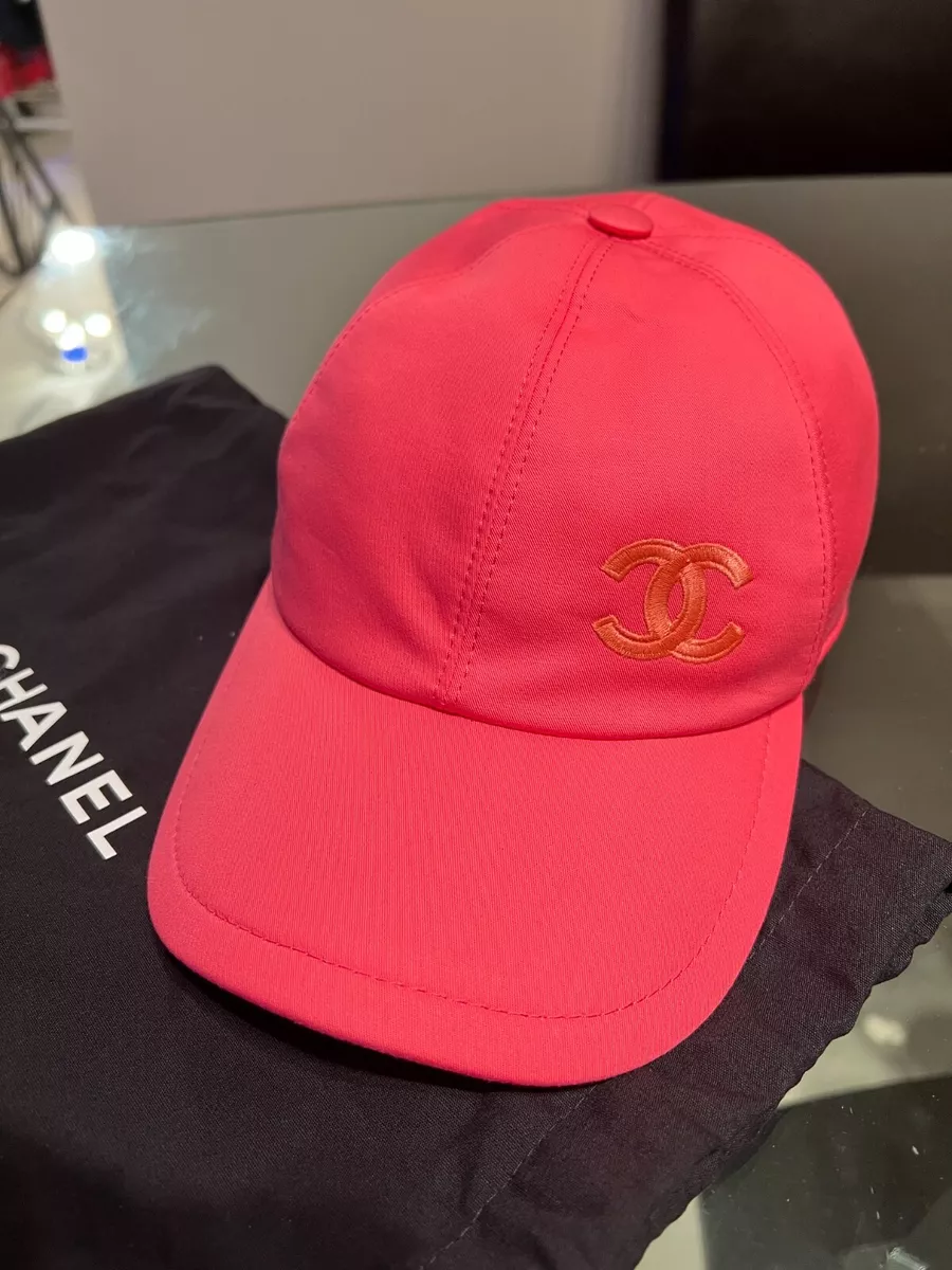 NWT Auth. CHANEL CC Embroidered Logo Pink Cotton Baseball Cap Hat One Size