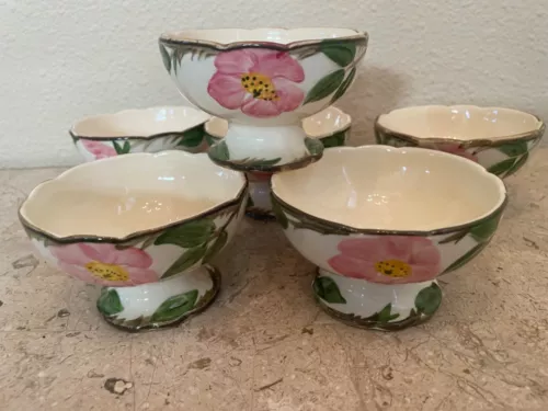 🌸 DESERT ROSE 🌸 FRANCISCAN WARE SET OF 6 USA SHERBET DESSERT BOWLS DISHES MINT