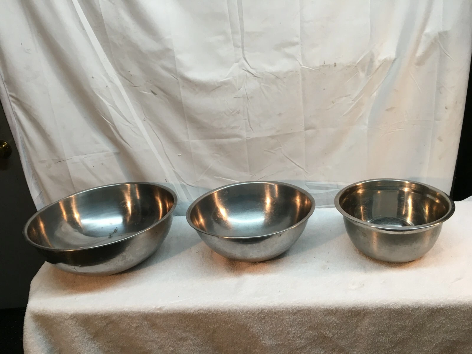 Vintage Stainless Bowl Mixing Prep/Serve 3Pc Set Nice Set Large Bowls 13/ 11 / 5