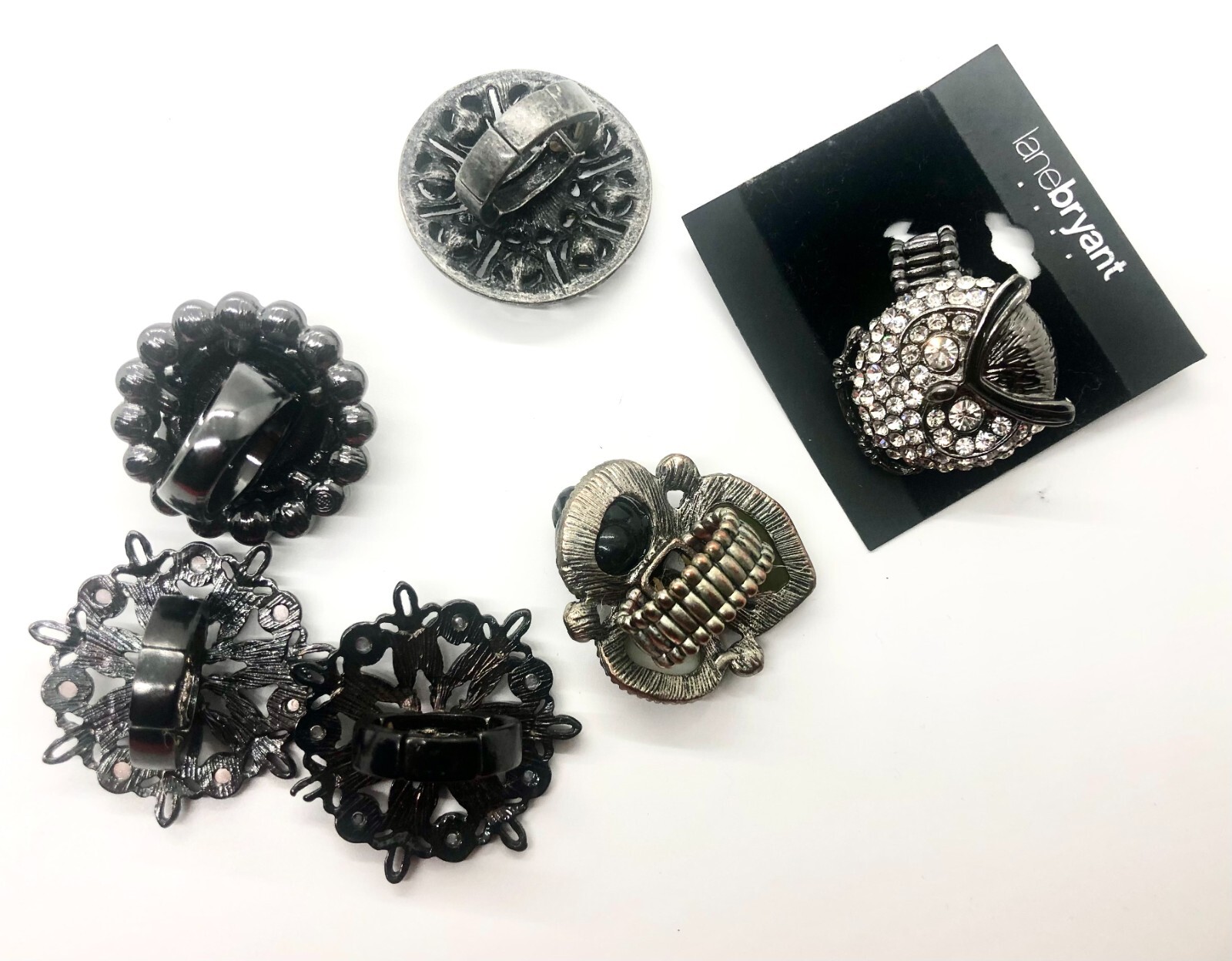 Vintage Stretchy Statement Ring Bundle, Owl, Chun… - image 8