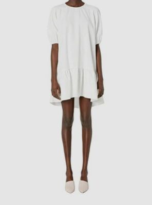 $889 Boutique Moschino Women's White Puff Sleeve Crewneck Shift Dress Size 6
