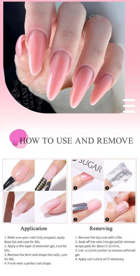 15ml Nagel Gel Verlängerung UV LED Acryl Lack Nagellack Poly-gel Rosa Nail Polit - Bild 4 von 4