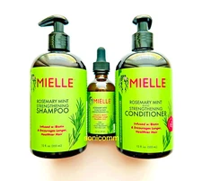 Mielle Organics Rosemary Mint Scalp & Hair Strengthening Oil-Shampoo-Conditioner