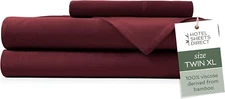 Hotel Sheets Direct 3pcs Twin XL 100% Viscose Derived Bamboo Sheets Set Burgundy