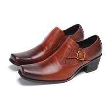 Mens British Square Toe Dress Business Buckle Slip On Brogue Wedding Shoes