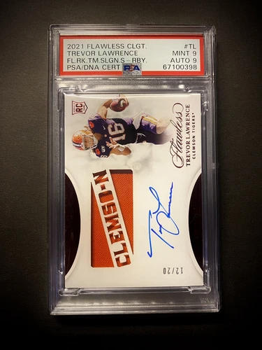2021 TREVOR LAWRENCE Panini Flawless Collegiate Rookie Patch Auto #12/20 PSA 9