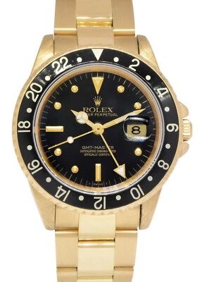 Rolex GMT-Master 18k Yellow Gold Black Nipple Dial 40mm Oyster Watch '84 16758 - Image 1 of 4