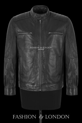 Herren Cafe Racer Motorrad Lederjacke mit Reißverschluss schwarz klassischer Biker Stil Beckham