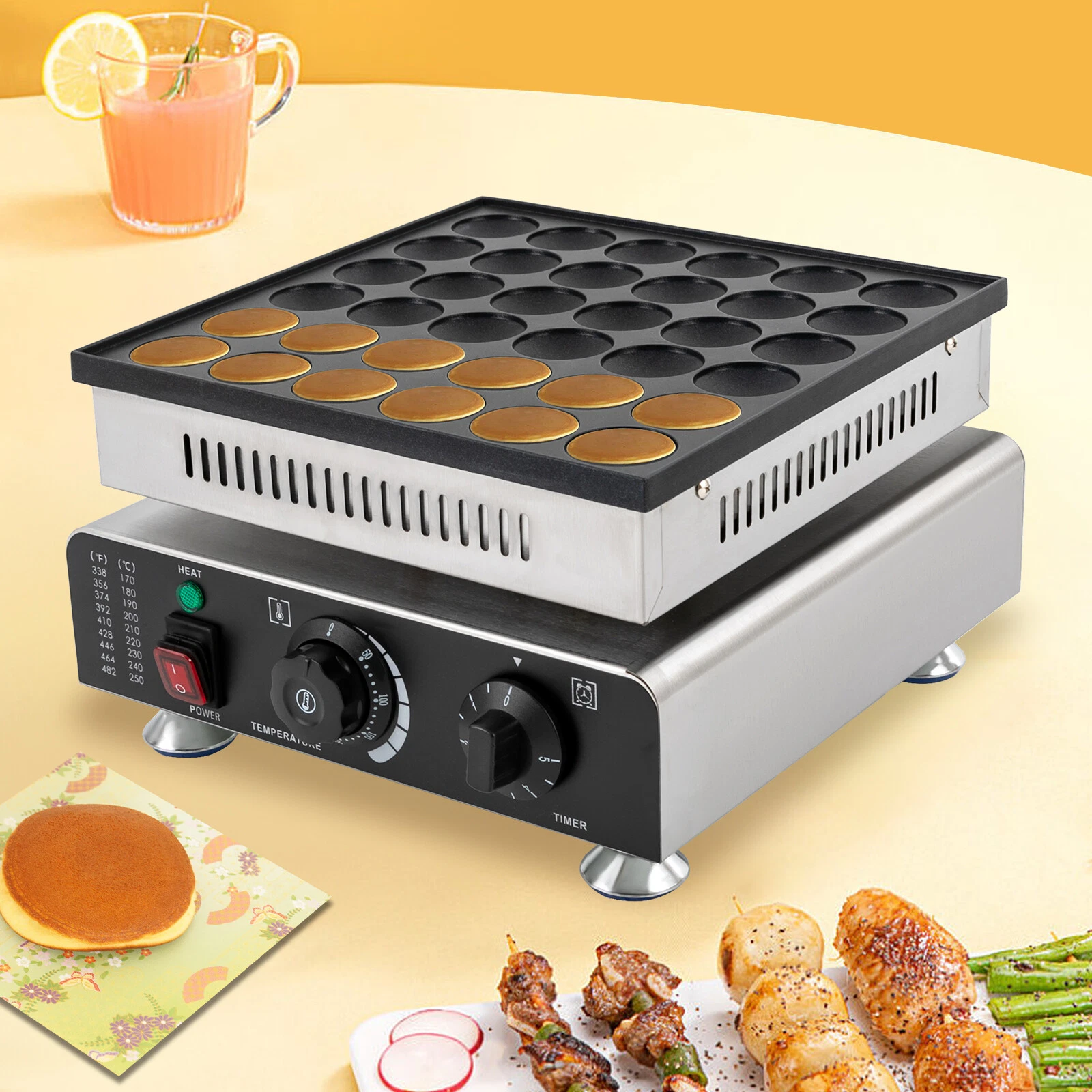 Commercial Pancake Maker Nonstick 36 Holes Electric Mini Dutch Baker Machine