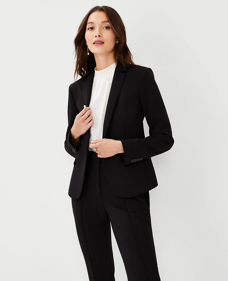 NEW ANN TAYLOR $189 BLACK DOUBLE KNIT ONE BUTTON BLAZER SZ