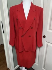 VTG Jones New York Womens Red Two Piece Set Blazer Sz8  Skirt Sz10 Silk Lining