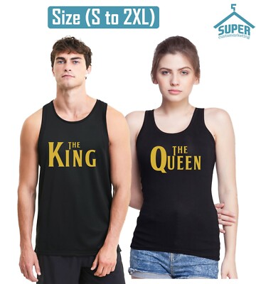 THE King THE Queen TANK TOP GOLD Logo 80's FONT Matching Couple Tank Top  
