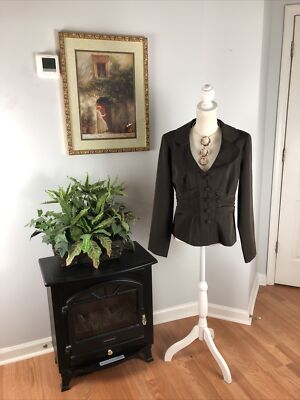 K.C. Spencer Women's Brown Long Sleeve Button Front Single Breasted Blazer 10