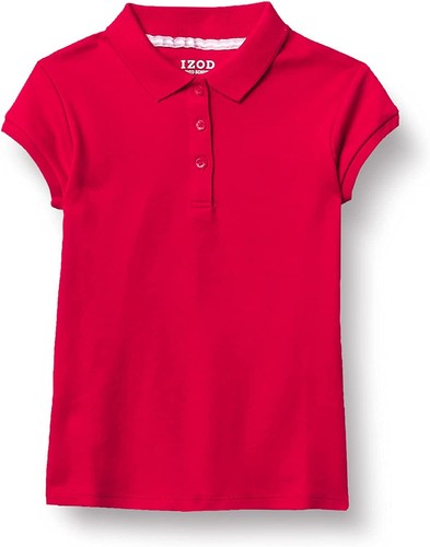 IZOD RED Girls' School Uniform Short Sleeve Interlock Polo Shirt, US 12-14 Plus