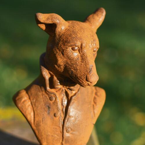 Aristocrat Dog Head Bust Garden Sculpture - Cast Iron Outdoor Ornament - Picture 1 of 2