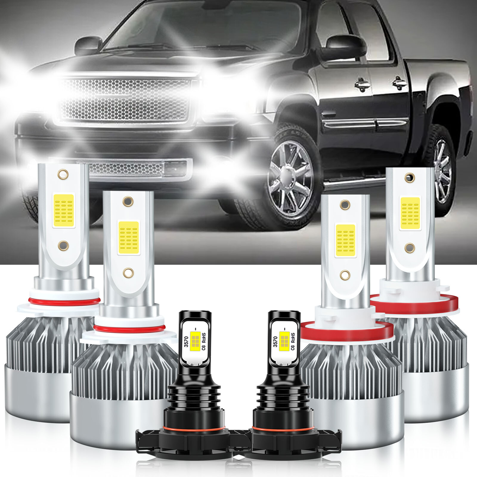 For GMC Sierra 1500 2007-2013 LED Headlight High Low Fog Bulbs 9005 H11 5202