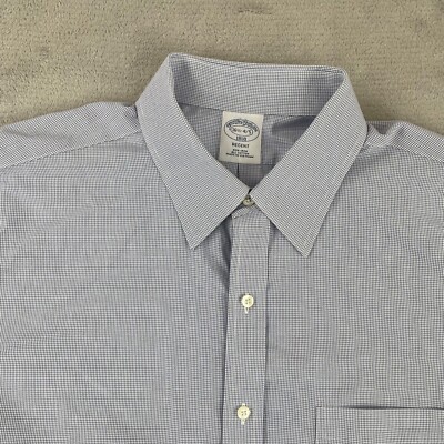 Brooks Brothers Shirt Men 16.5 4/5 Blue White Check Regent Long Sleeve Office