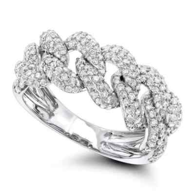 Women's Cuban Link Design Ring 2Ct Round Lab-Created Diamond 14K White Gold Over