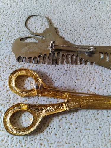 2 Cosmetologist Beautician Hair Stylist Scissors Brooch Pin, 1-GP, 1-SLVR, - Picture 5 of 11