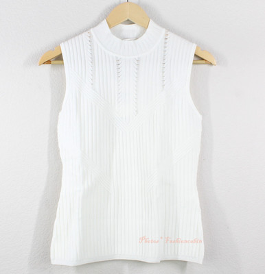 NWT Diane von Furstenberg DVF Viviane Ribbed Knit Turtleneck Top, Ivory