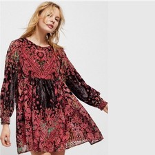 Free People Mirror Mirror Wine Combo Velvet Mini Dress SIZE XS OB543210