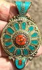 Vintage Tibetan Pendant with Turquoise & Coral — photo 1