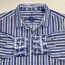 Robert Graham Shirt Mens XL Colorful Blue Purple Button Up Flip Cuff Casua