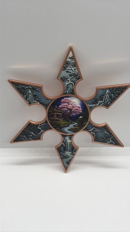 Japanese Shuriken Ninja Star 1 oz .999 Copper Medal Toro Colorized