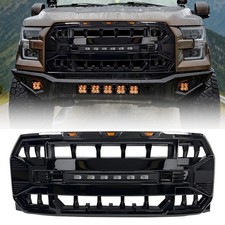 Glossy Blackfront Armor Grill Grille Woff-road Led Lights For 2015-17 Ford F150