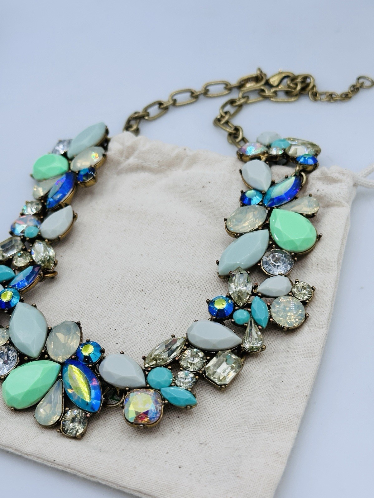 Crew Statement Bib Necklace Mint Opal Aurora Crys… - image 5