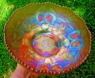 Antique Fenton Carnival Glass Dragon & Strawberry Marigold ICS Bowl *Super*