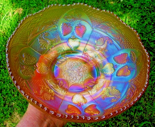 Antique Fenton Carnival Glass Dragon & Strawberry Marigold ICS Bowl *Super*