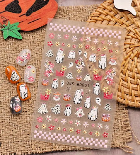 5D Halloween Nail Sticker, Embossed Nail Decal-Ghost-Nail Art Stickers