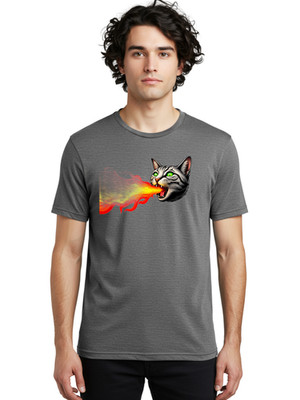 Breathing-Fire-Cat Mens Graphic Tee, 100% Cotton, Casual Summer Wear