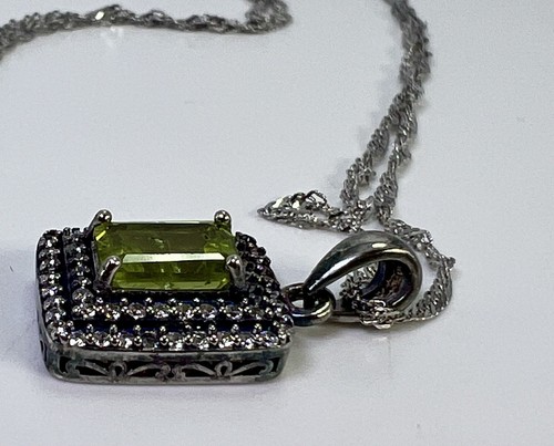 Vintage Sterling Silver Peridot Pendant Necklace Signed VJ 925- 18” - Picture 8 of 16