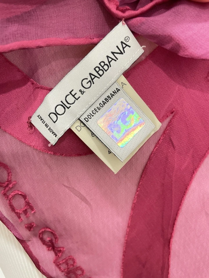 H30#Dolce & Gabbana Rosa Logo Estampado Mezcla Seda Bufanda 60% Seda 40% Viscosa Italia Foto 2 de 4